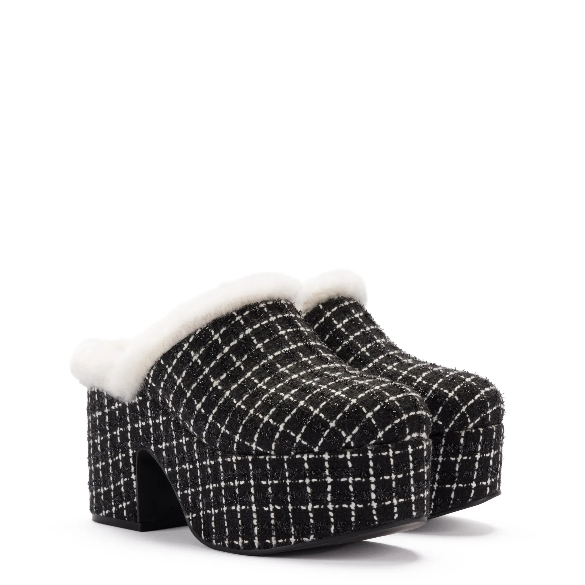 Miso Platform Clog In Black Tweed and Natural Shearling sold by Larroude product image thumbnail 2