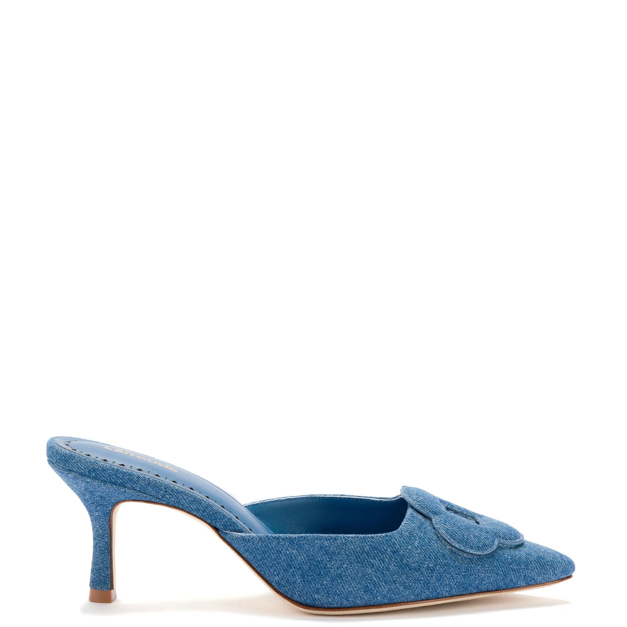 Flora Pump In Blue Stoned Denim sold by Larroude