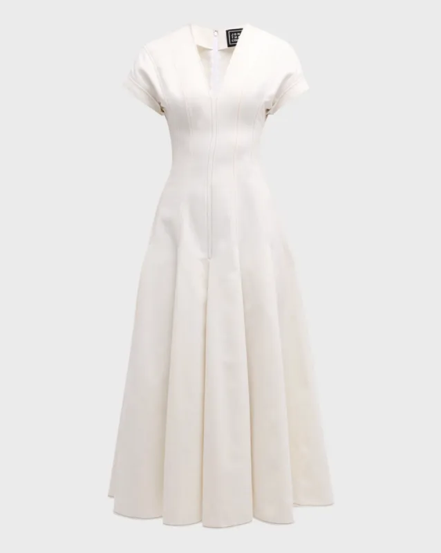 V Neck Dress in White Denim sold by Larroude