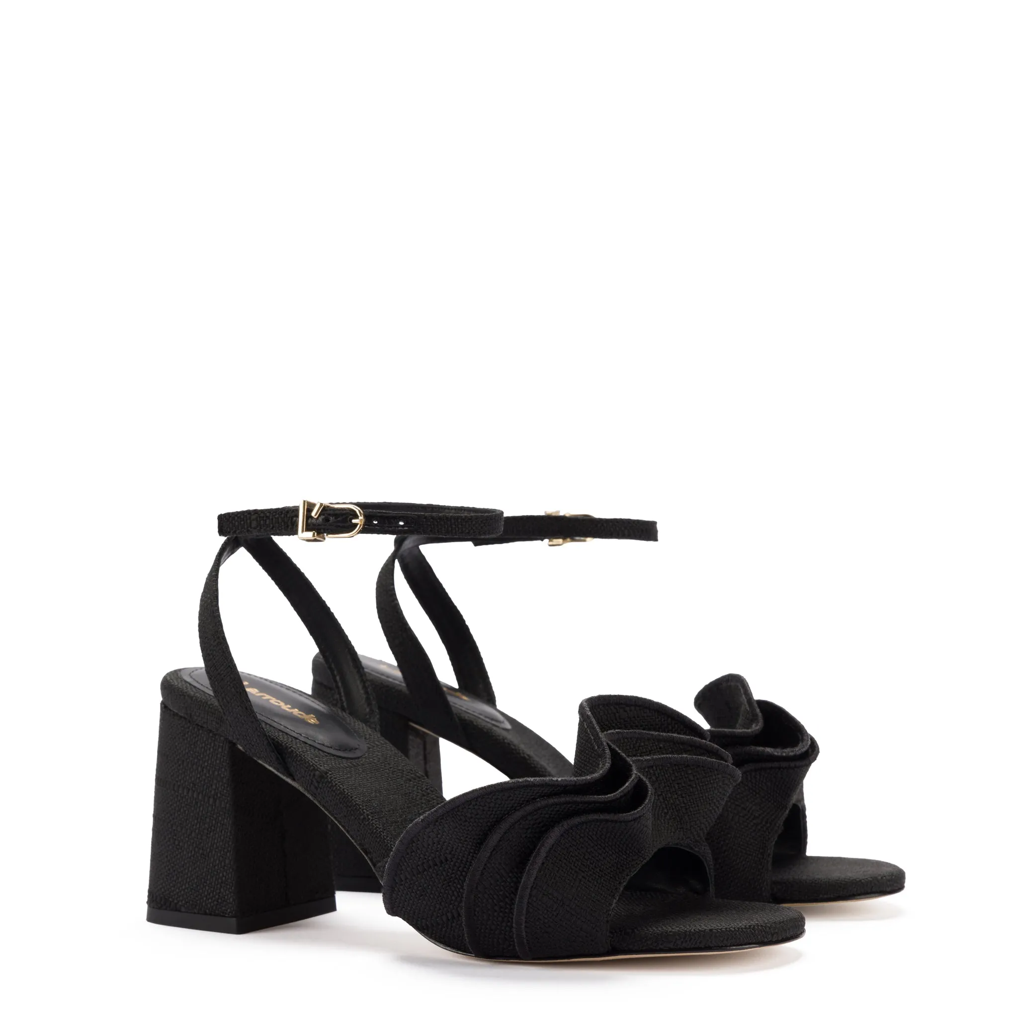 Selena Ruffle Sandal In Black Raffia sold by Larroude product image thumbnail 2