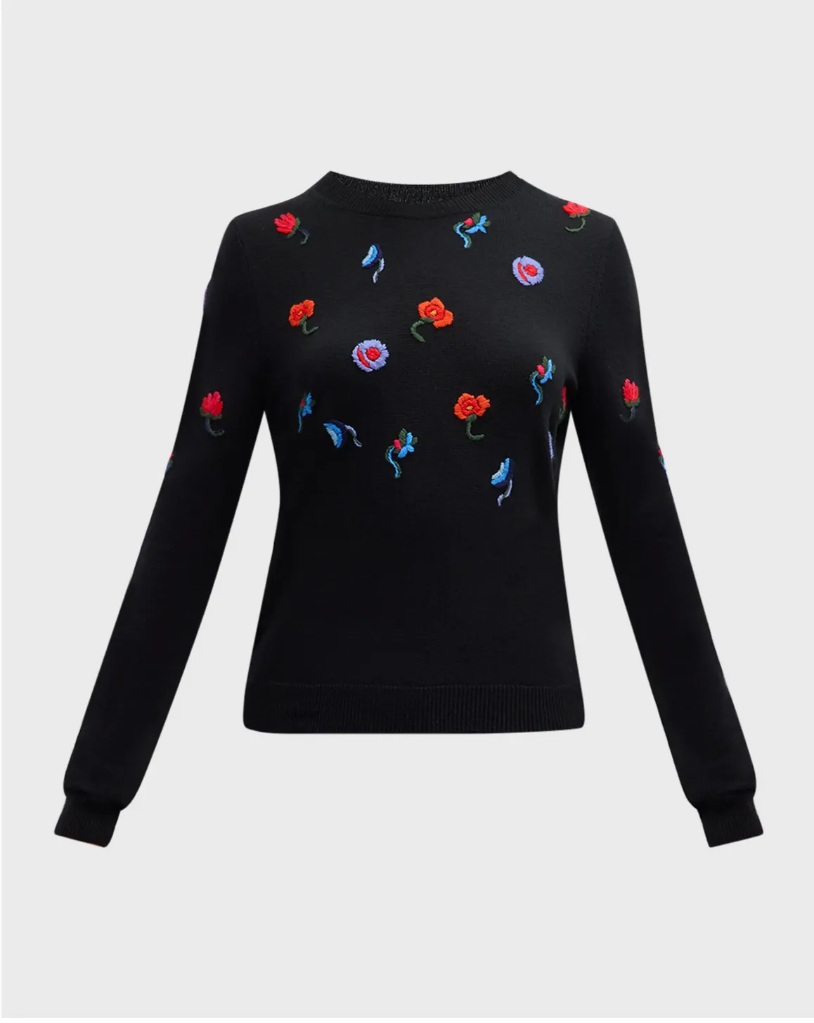 Floral Embroidered Cashmere Crewneck Sweater sold by Larroude