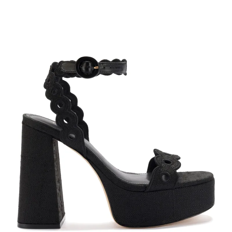 Dolly Broderie Sandal In Black Raffia sold by Larroude