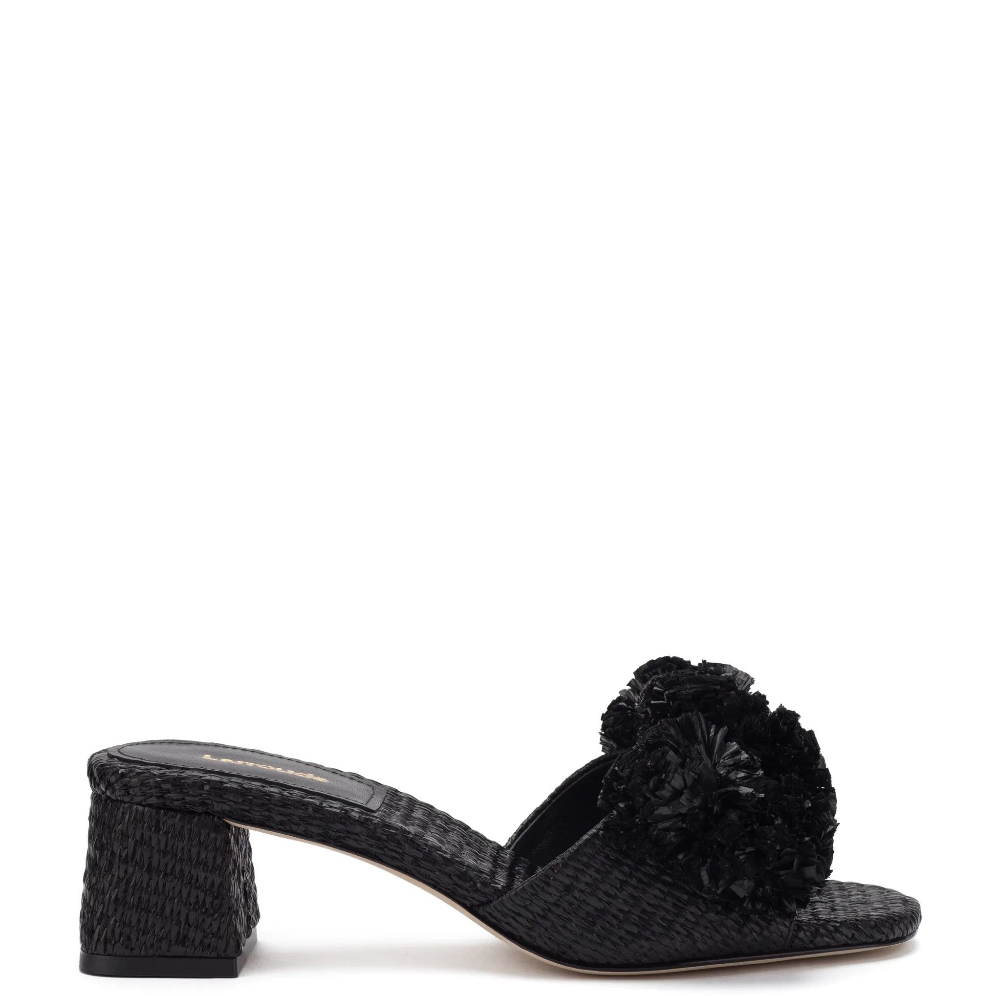 Brigitte Mule In Black Raffia sold by Larroude
