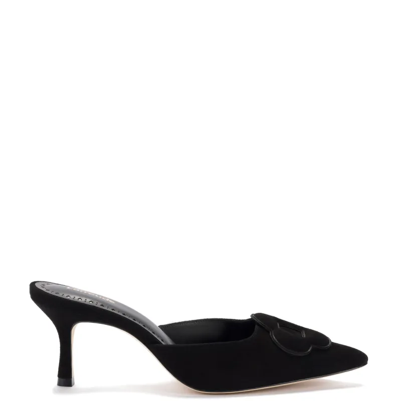 Flora Pump In Black Suede sold by Larroude