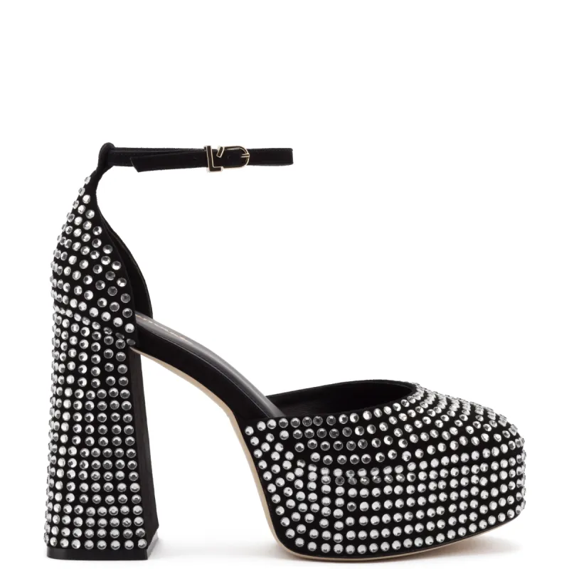 Ari Crystal Pump In Black Suede sold by Larroude