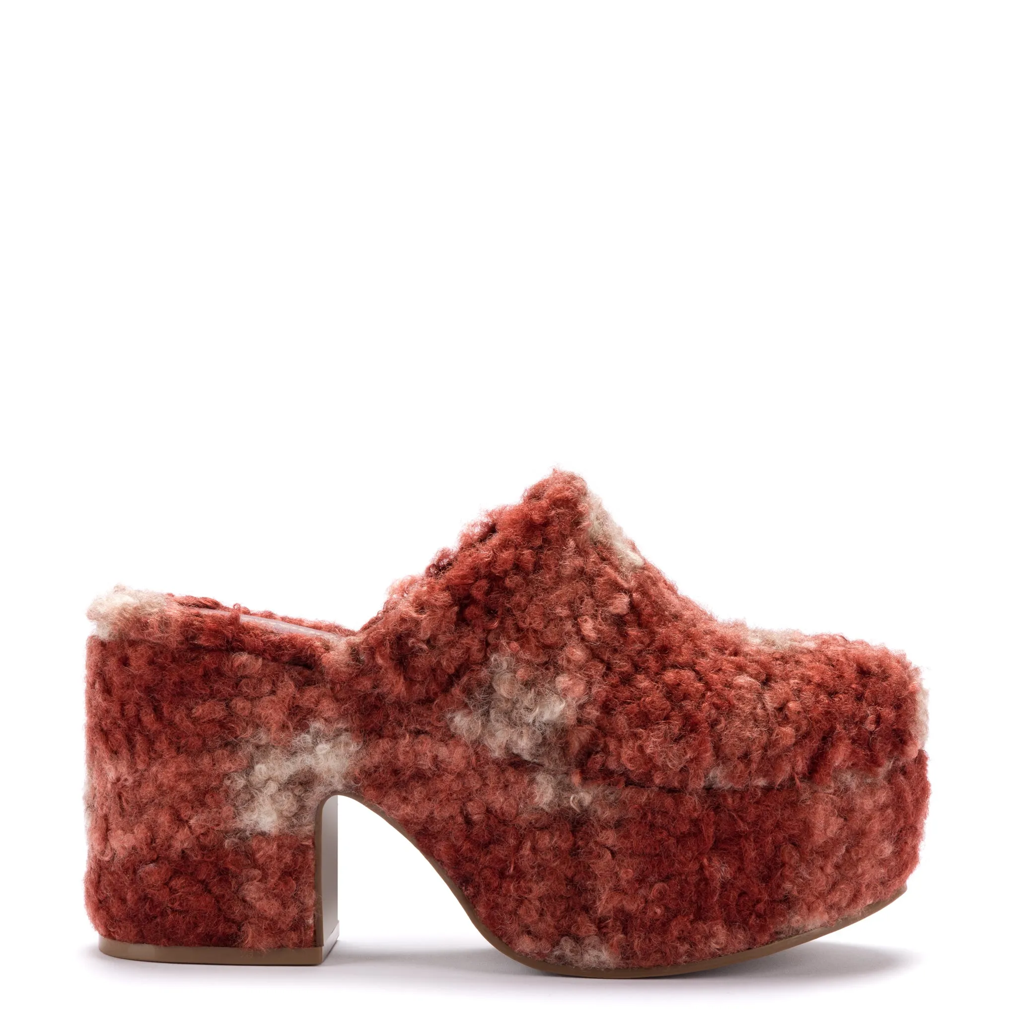 Miso Platform Clog In Berry Plaid Shearling sold by Larroude