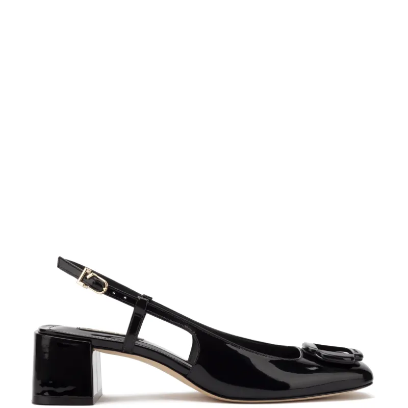 Maria Block Pump In Black Patent Leather sold by Larroude