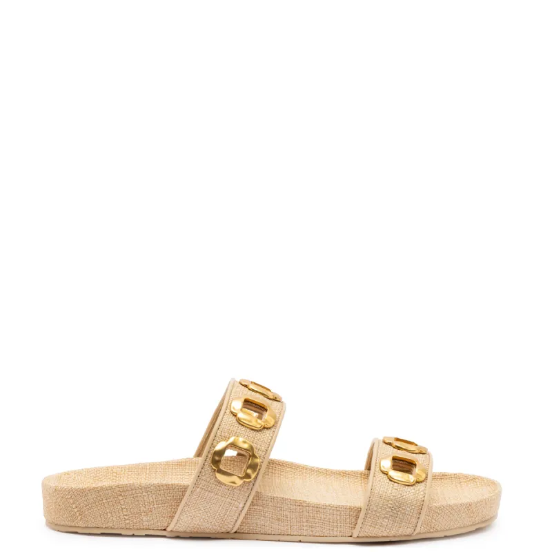 Milan Slide In Beige Raffia sold by Larroude
