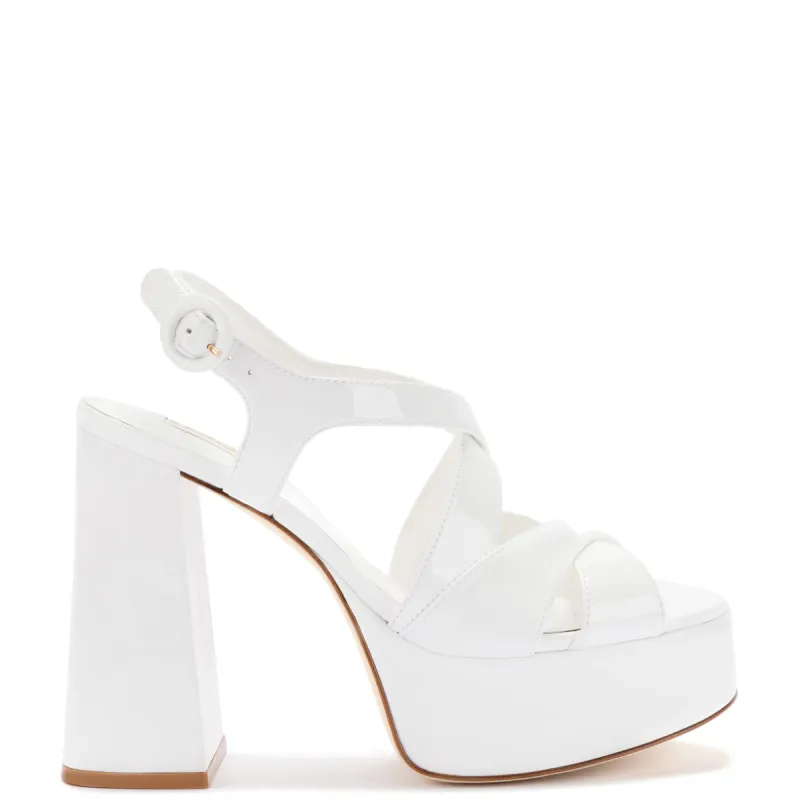 Bee Sandal In White Patent Leather sold by Larroude
