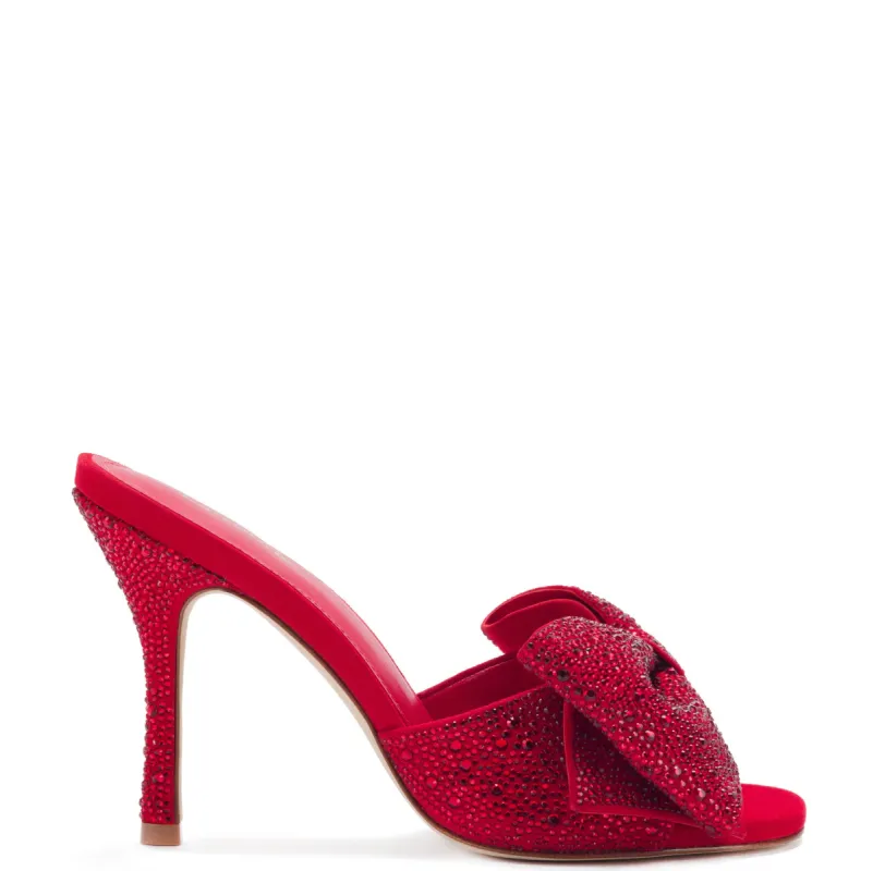 Elle Mule Crystal In Scarlet Suede sold by Larroude