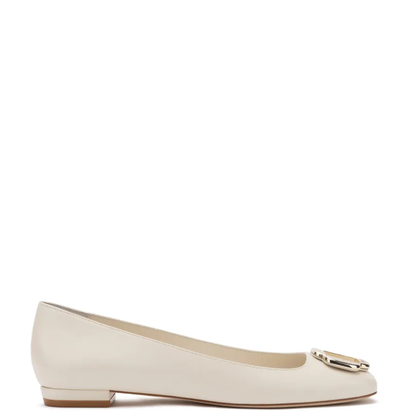 Maria Flat In White Leather sold by Larroude