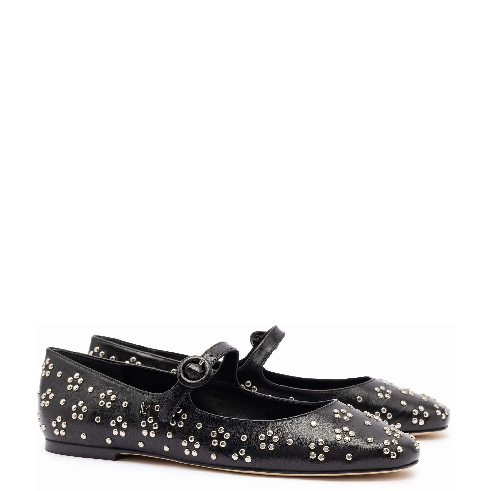 Blair Ballet Flat In Black Leather and Metallic Studs sold by Larroude product image thumbnail 2