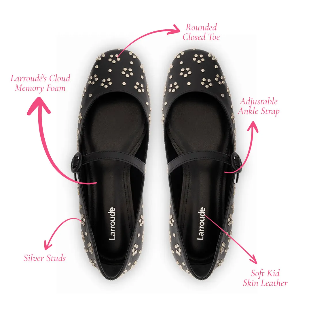 Blair Ballet Flat In Black Leather and Metallic Studs sold by Larroude product image thumbnail 5