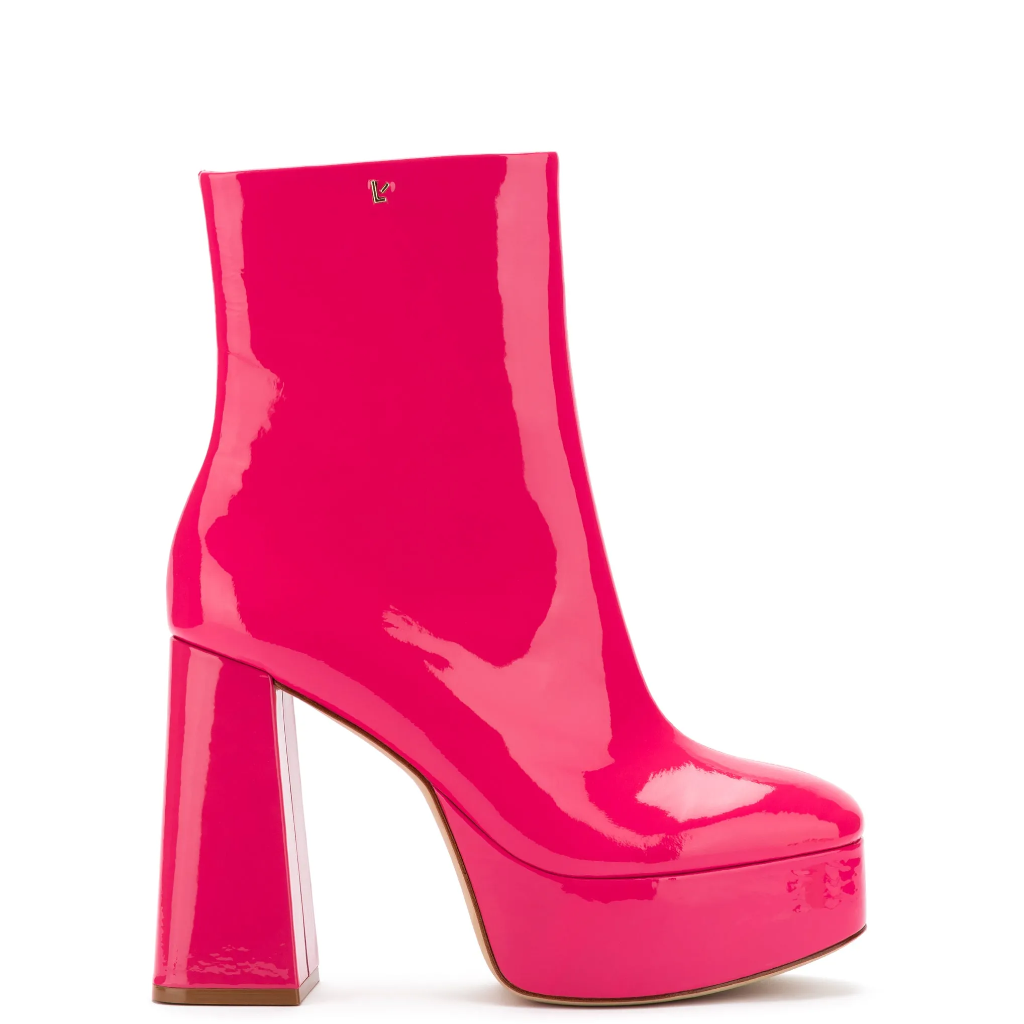 Dolly Boot In Pink Patent Leather sold by Larroude