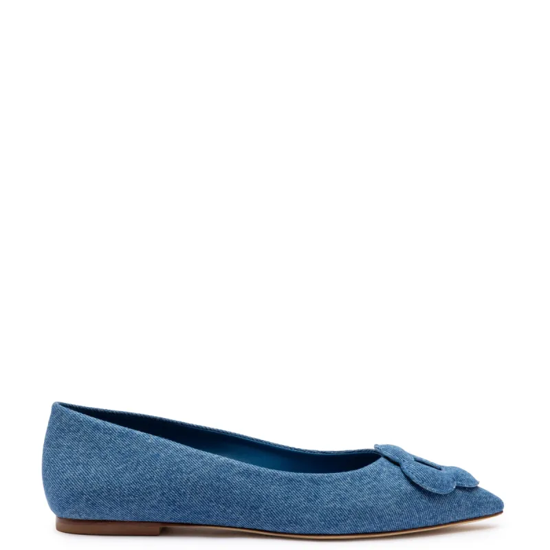 Flora Ballet Flat In Blue Denim sold by Larroude