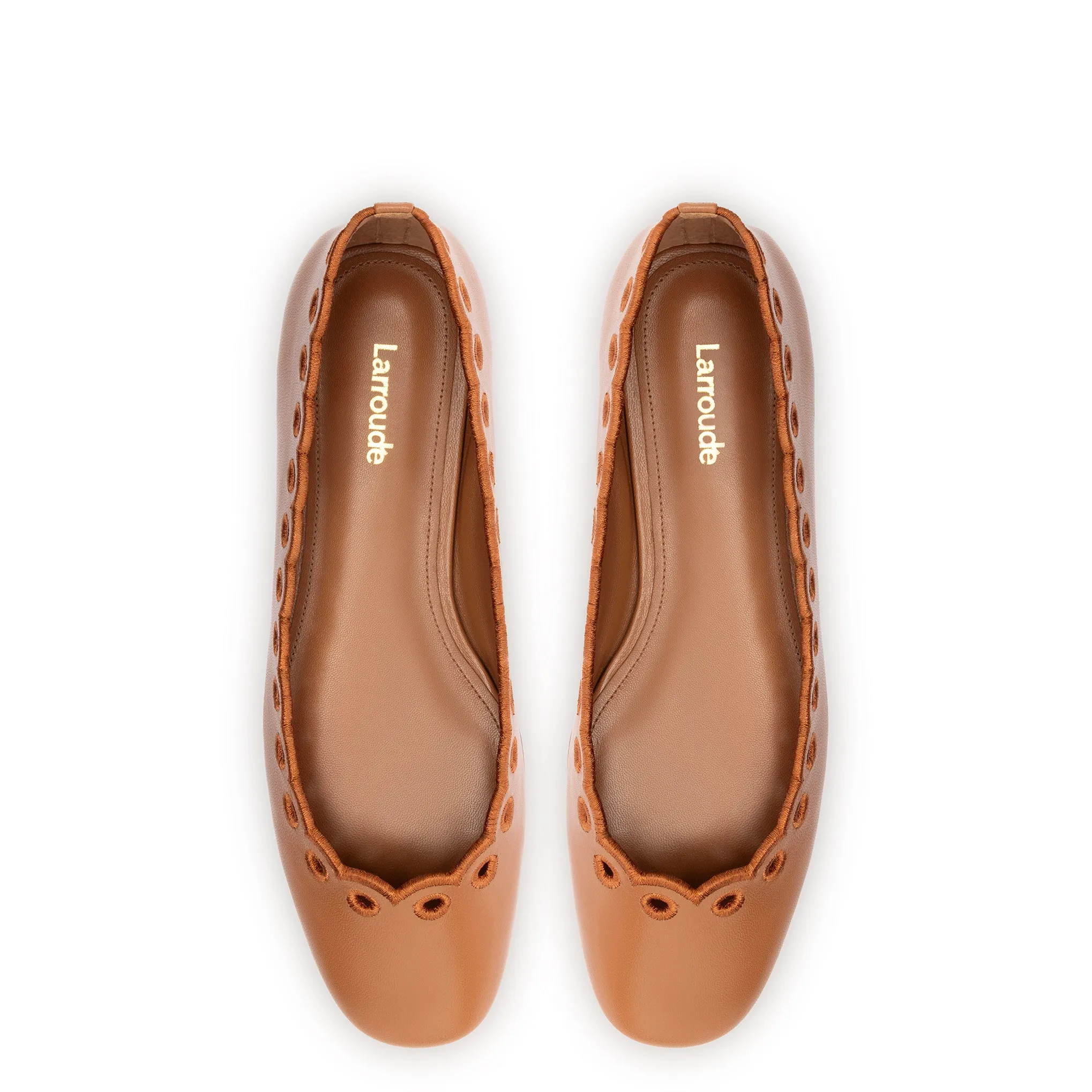 Meghan Broderie Flat In Caramel Leather sold by Larroude product image thumbnail 3