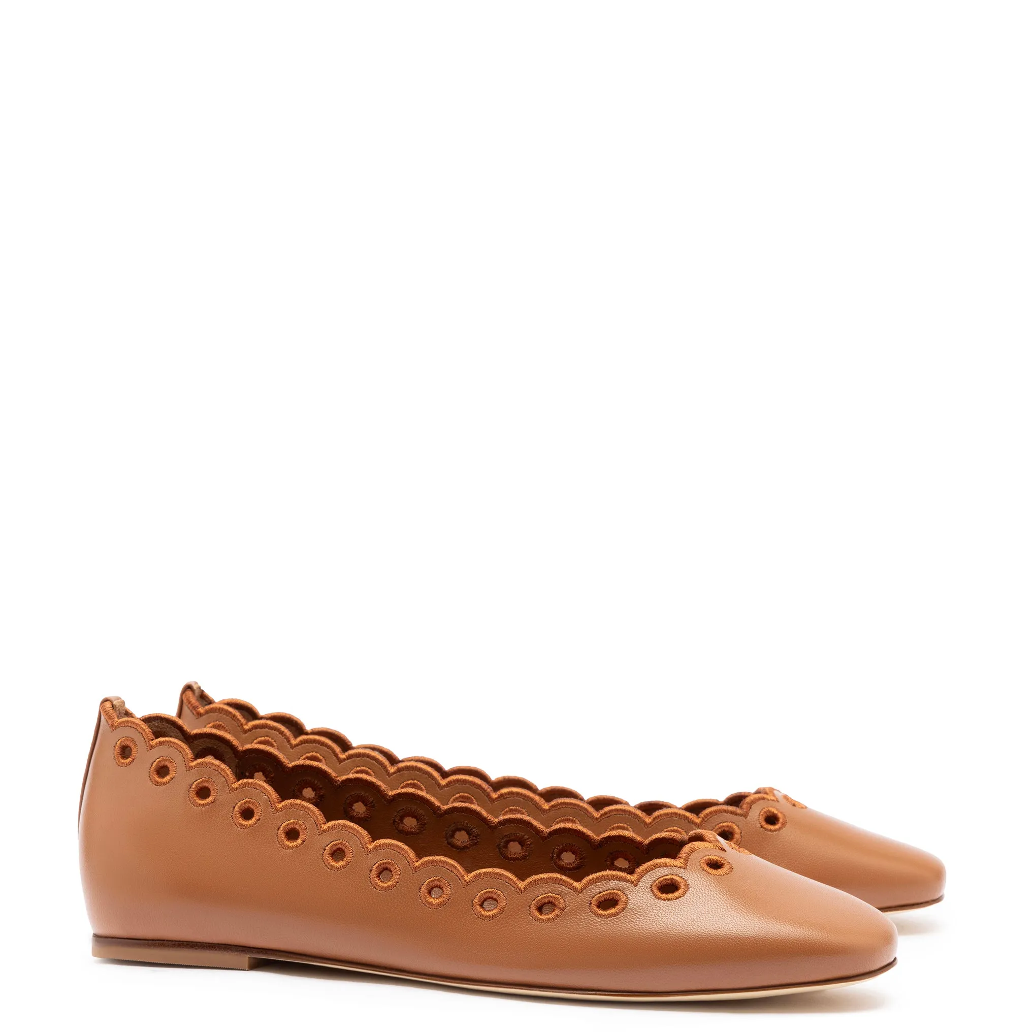 Meghan Broderie Flat In Caramel Leather sold by Larroude product image thumbnail 2