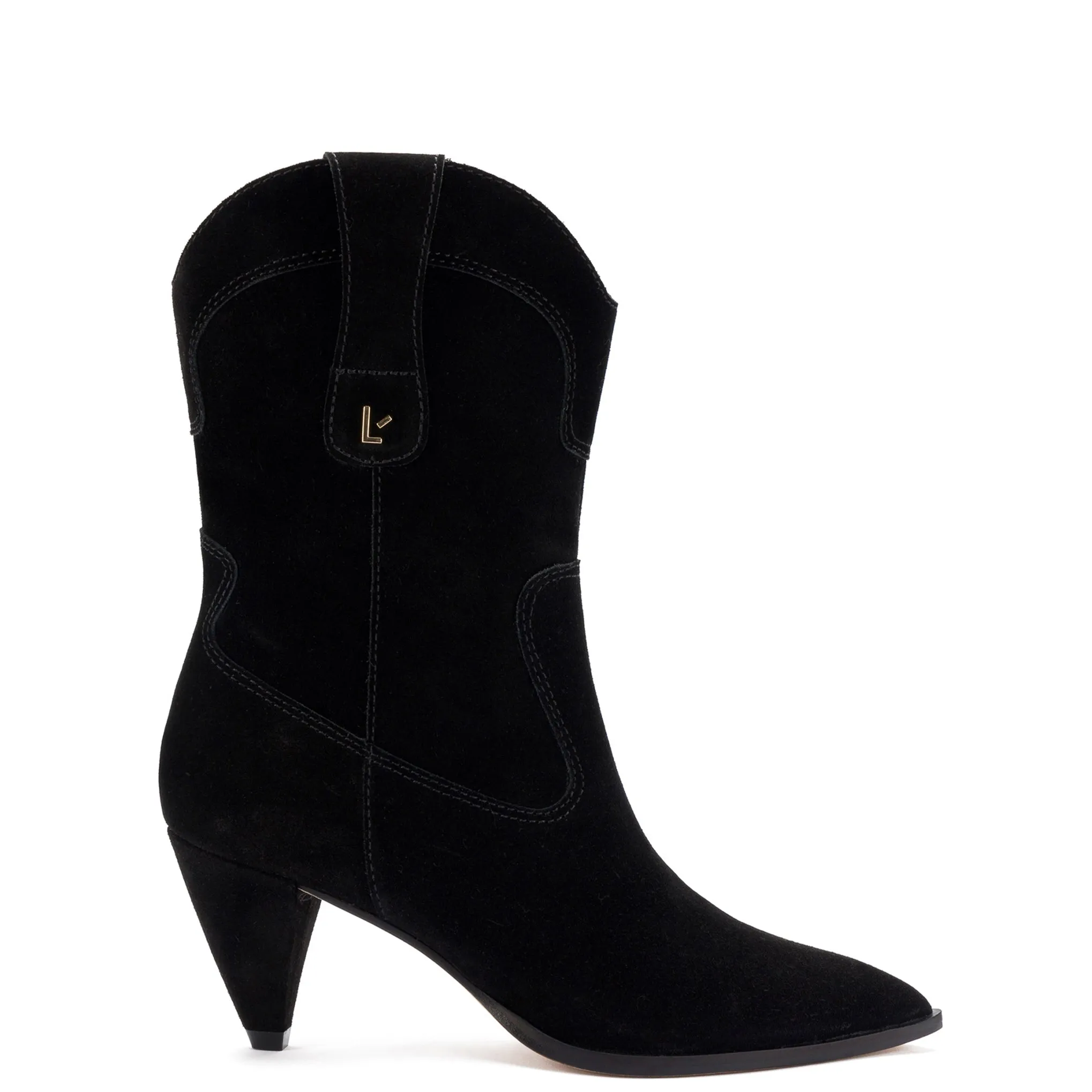 Thelma Boot In Black Suede sold by Larroude
