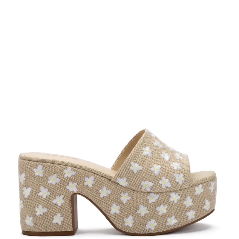 Miso Platform Sandal In Raw Linen sold by Larroude