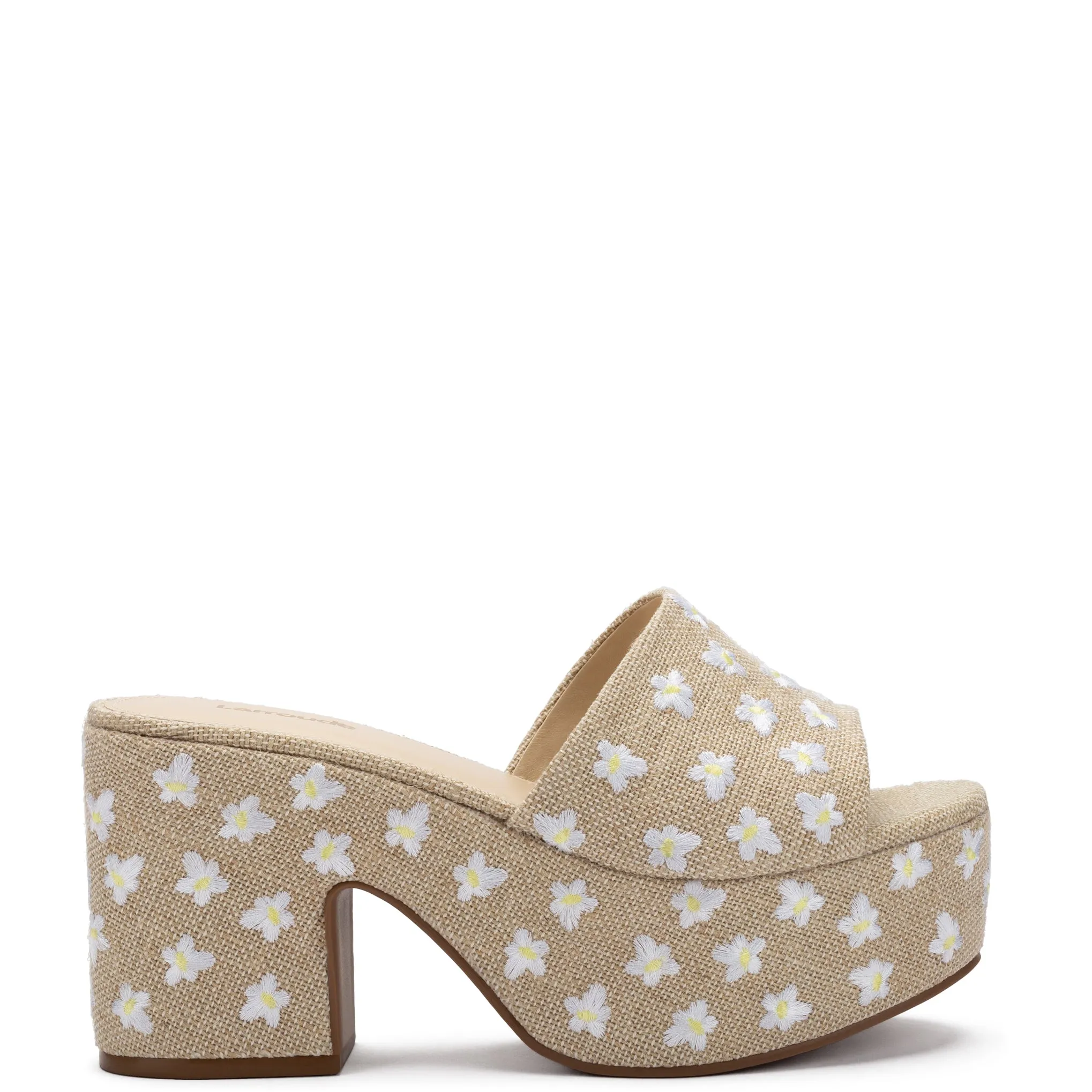 Miso Platform Sandal In Raw Linen sold by Larroude