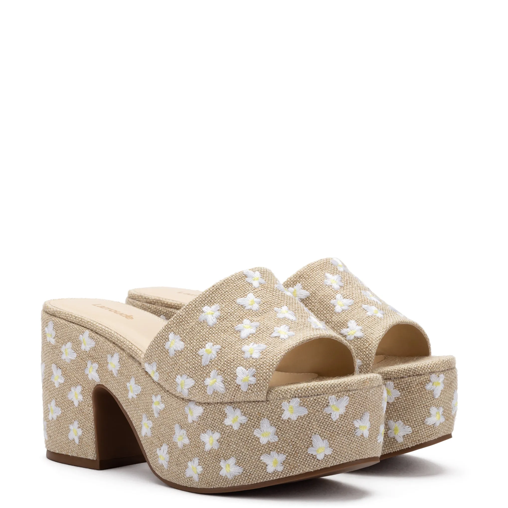 Miso Platform Sandal In Raw Linen sold by Larroude product image thumbnail 2