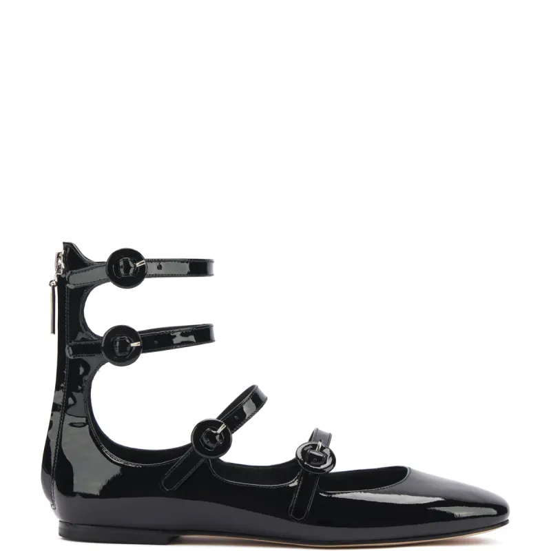 Alexa Flat In Black Patent made by Larroude