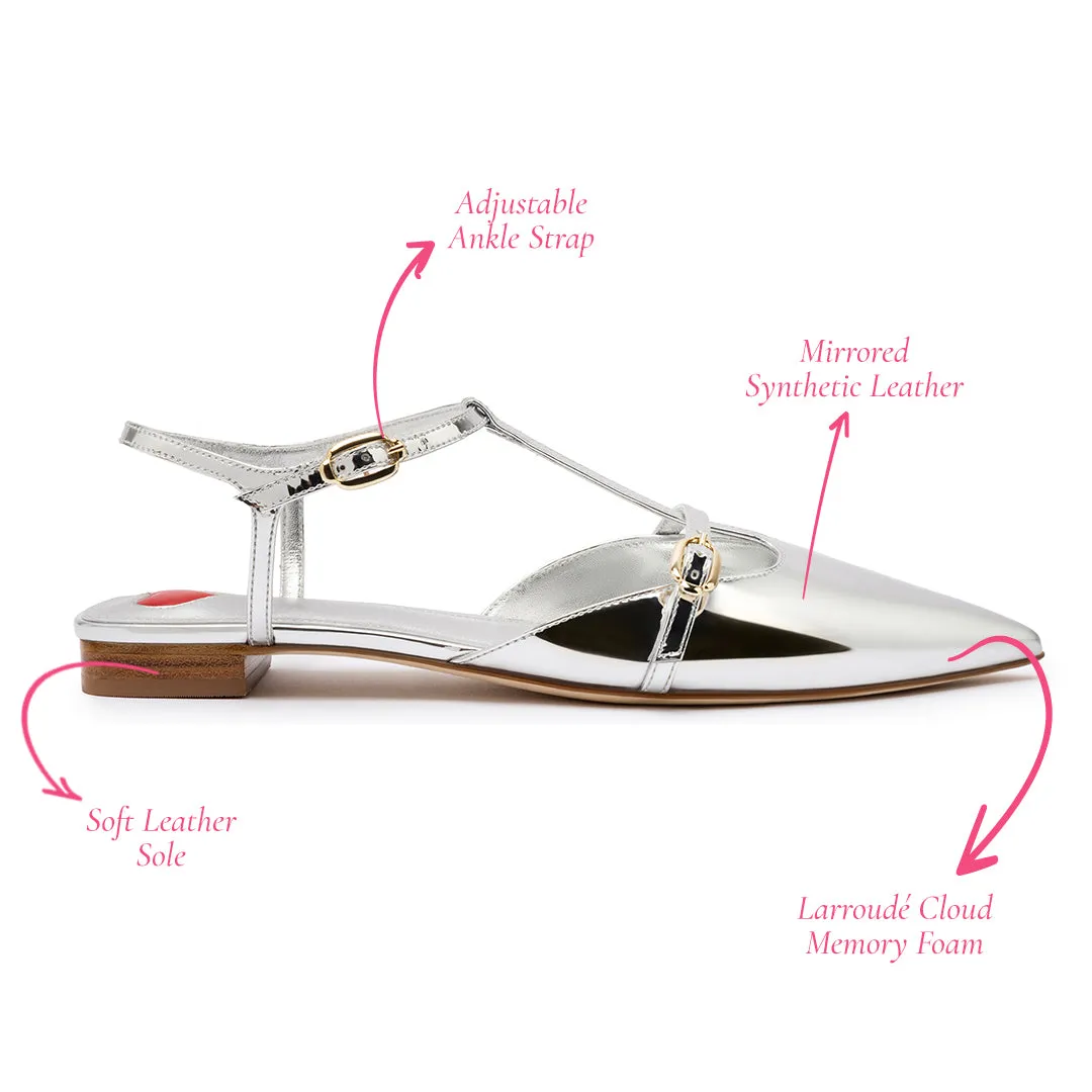 Grace Flat In Silver Specchio sold by Larroude product image thumbnail 5