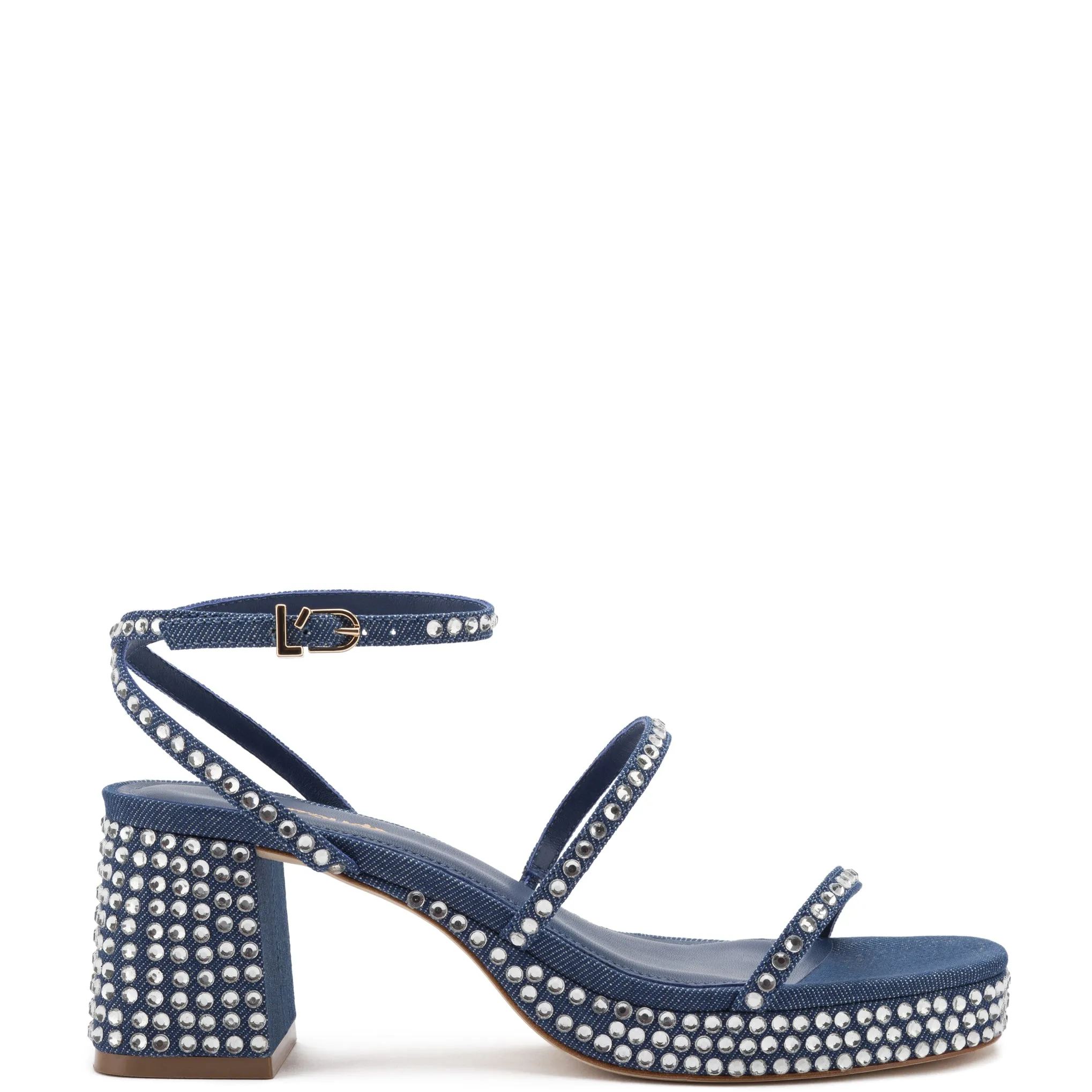 Gio Crystal Sandal In Blue Denim sold by Larroude