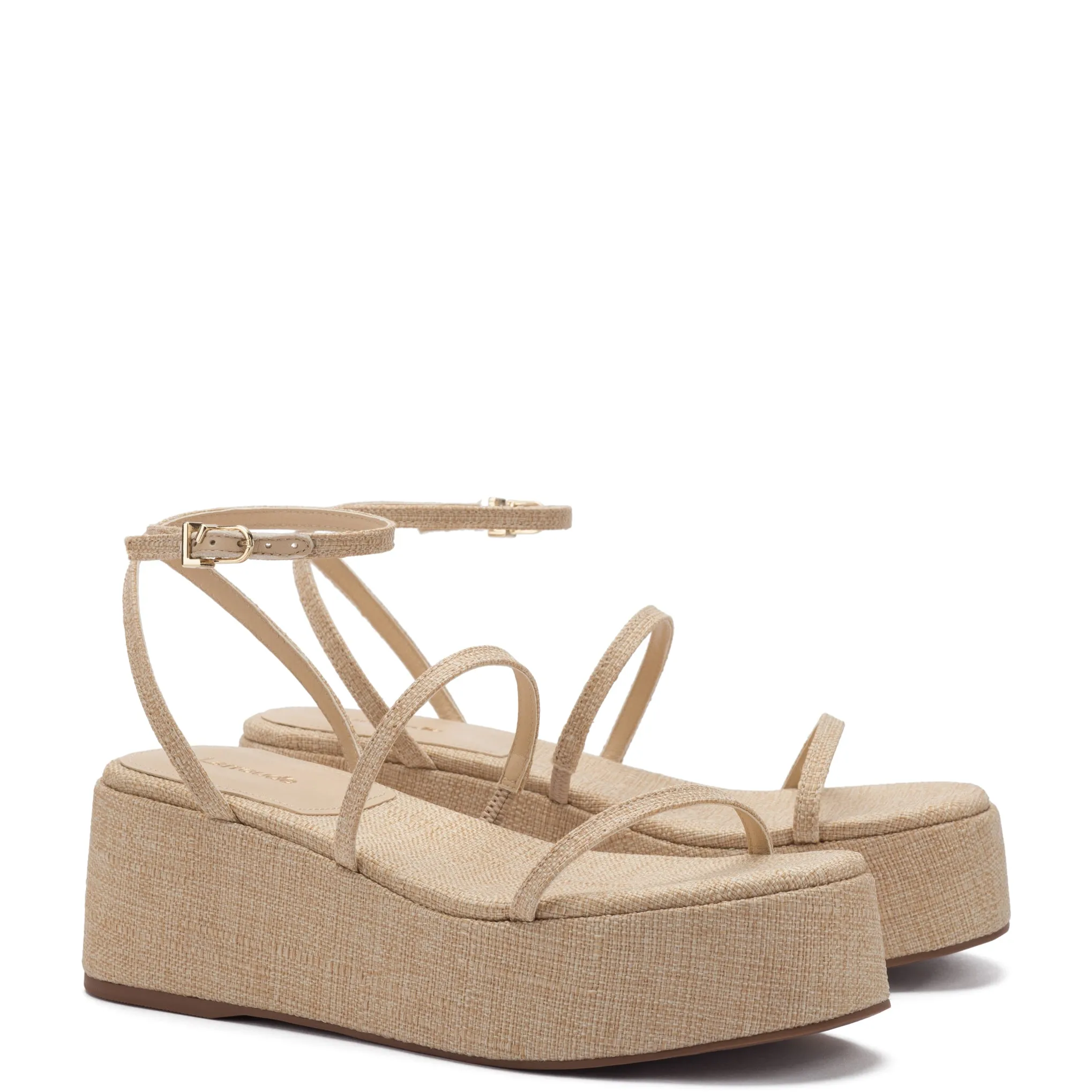 Gio Flatform Sandal In Beige Raffia sold by Larroude product image thumbnail 2