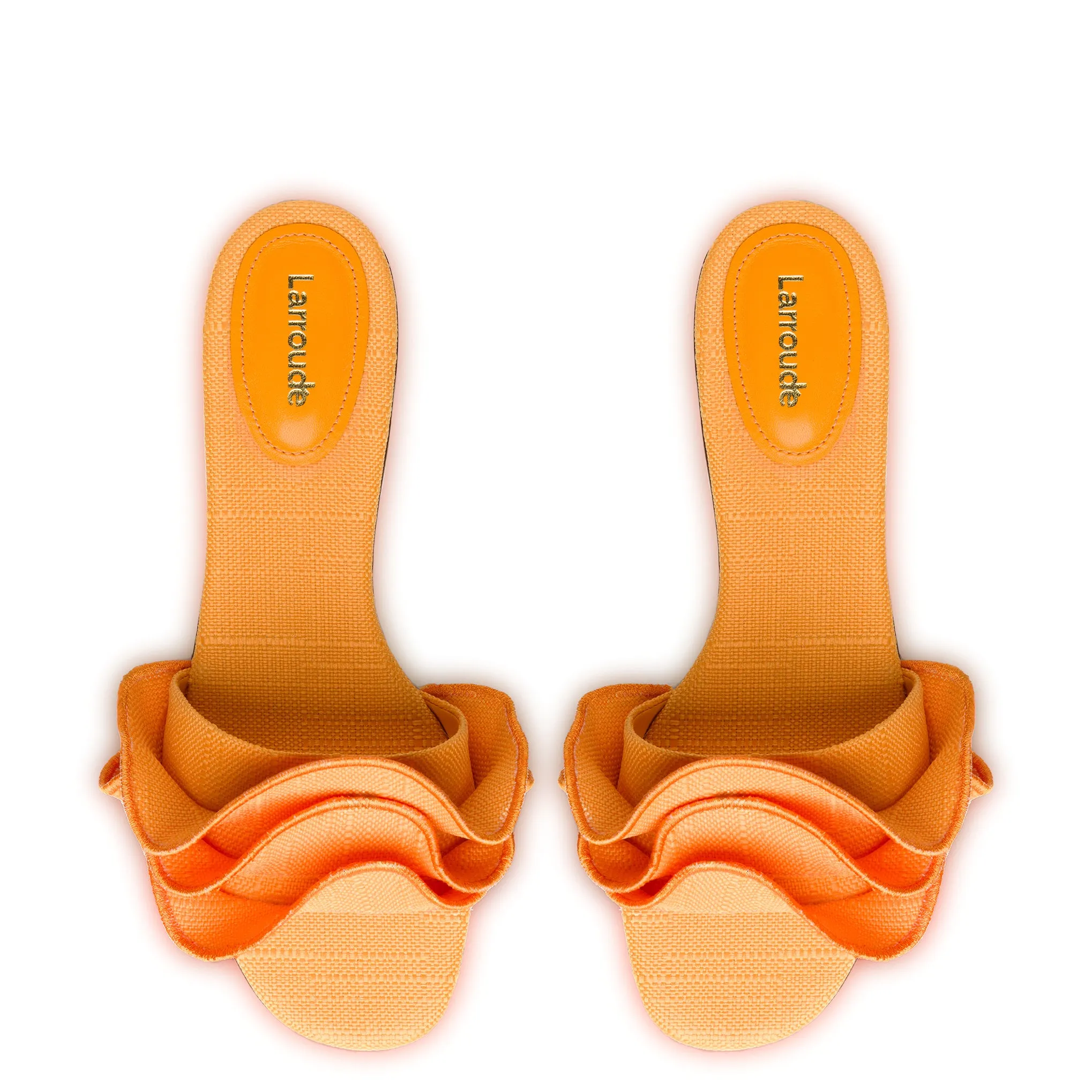 Ivy Ruffle Flat Mule In Mango Raffia sold by Larroude product image thumbnail 3