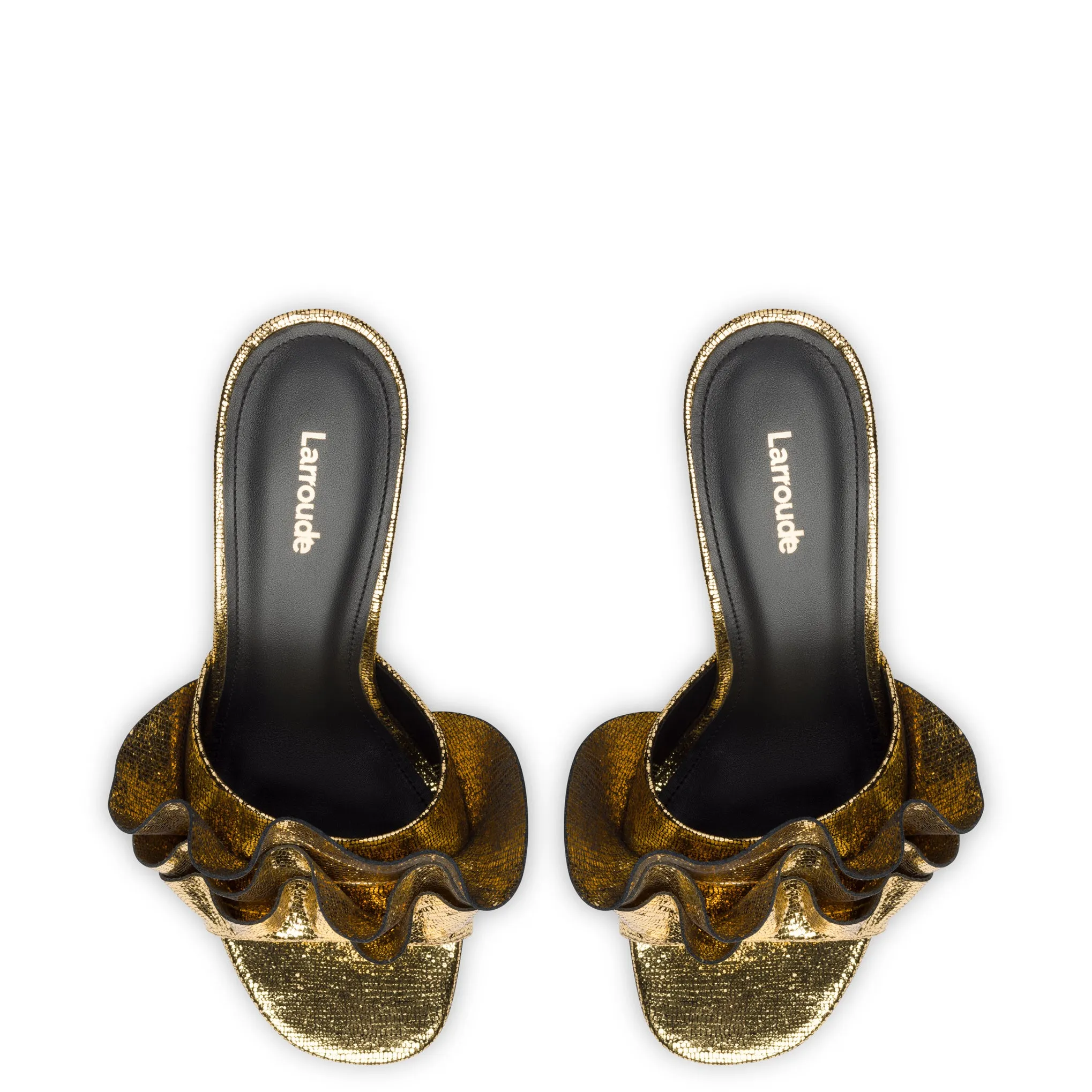 Colette Ruffle Mule In Gold Cracked Metallic Leather sold by Larroude product image thumbnail 3