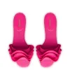 Ivy Ruffle Flat Mule In Pink Raffia sold by Larroude