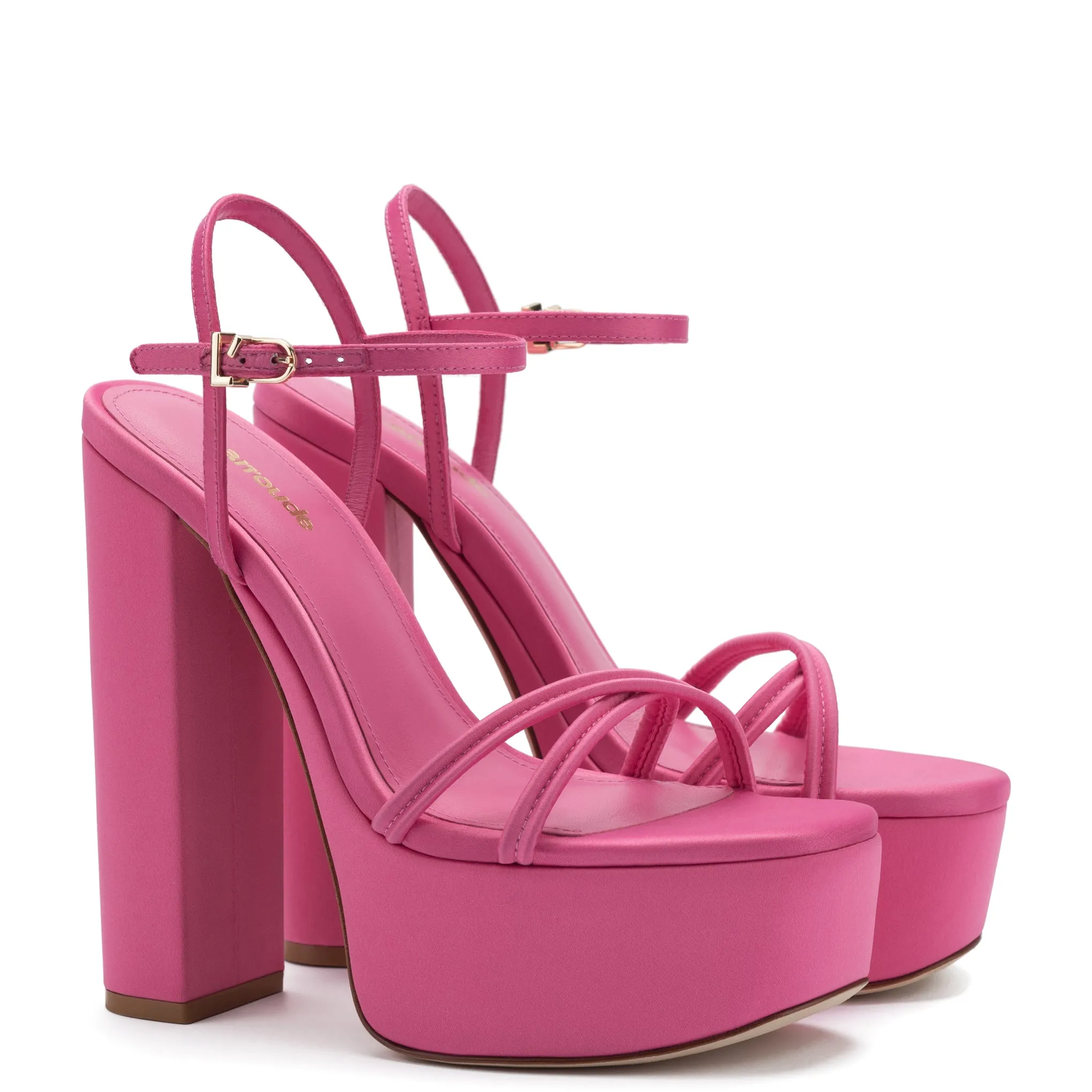 Annie Platform Sandal In Pink Satin sold by Larroude product image thumbnail 2