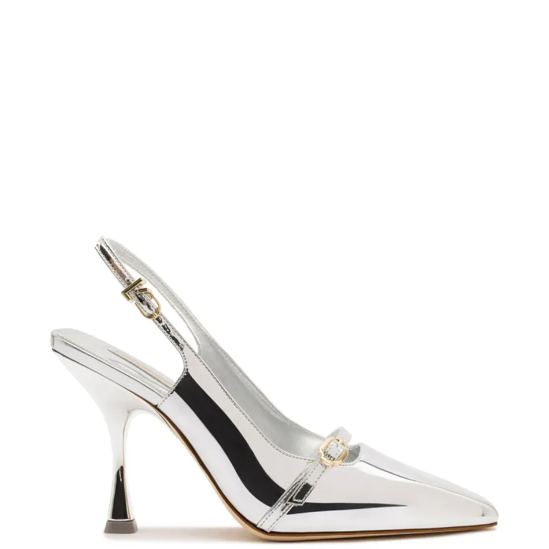 Ines Hi Pump in Silver Specchio sold by Larroude