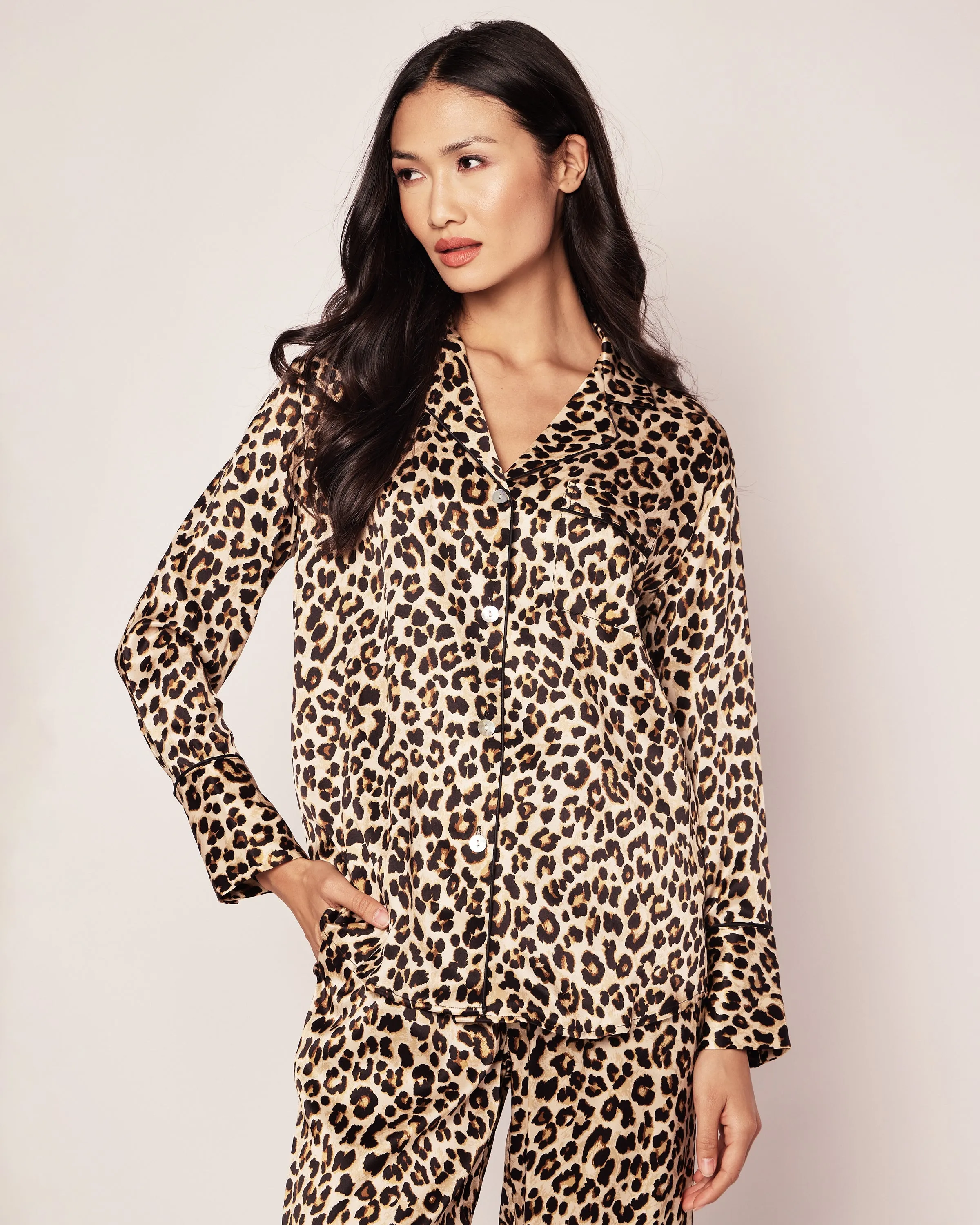 Veronica Beard x Petite Plume Silk Leopard Pajama Set sold by Larroude product image thumbnail 3