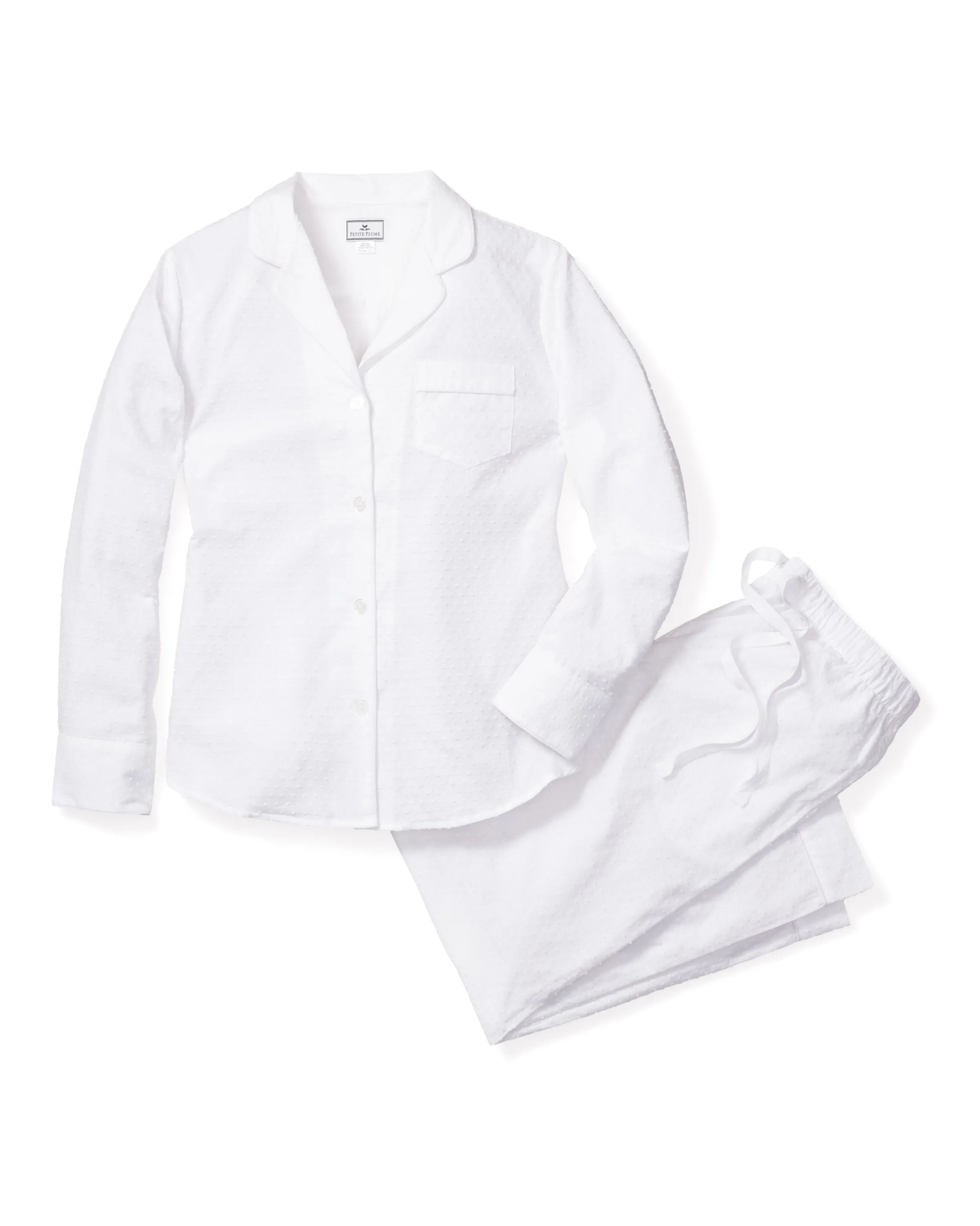 Women's Swiss Dots Pajama Set in White sold by Larroude