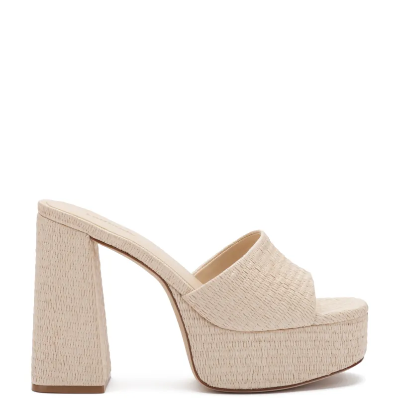 Dolly Mule In Natural Raffia sold by Larroude