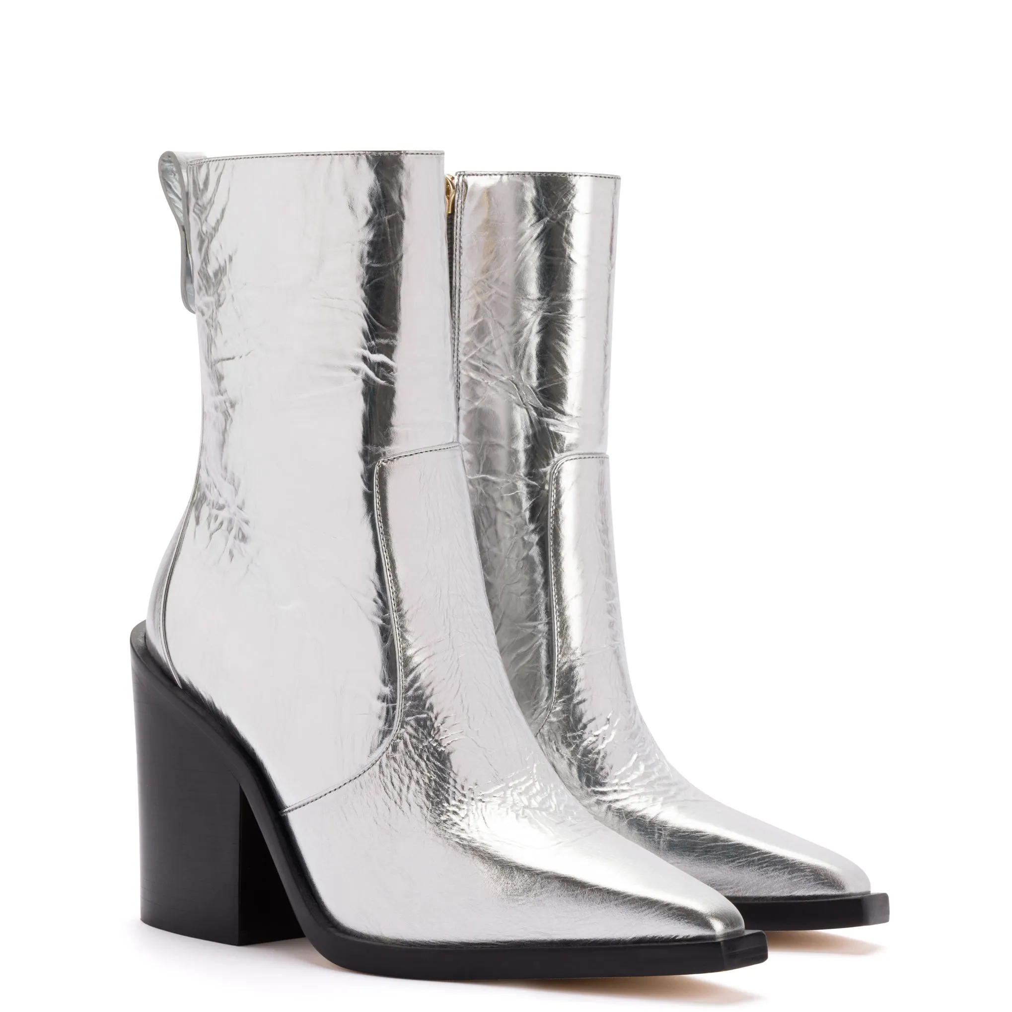 James Boot In Silver Crinkled Leather sold by Larroude product image thumbnail 2