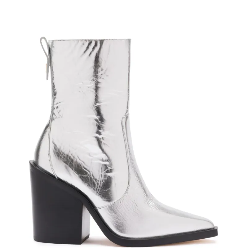 James Boot In Silver Crinkled Leather made by Larroude