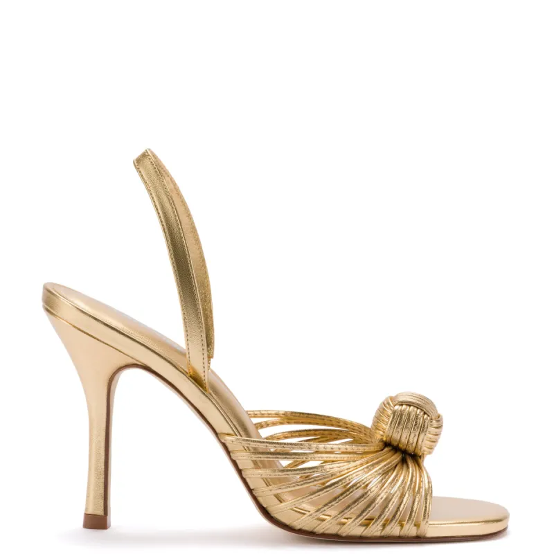 Valerie Slingback Sandal In Gold Metallic Leather sold by Larroude