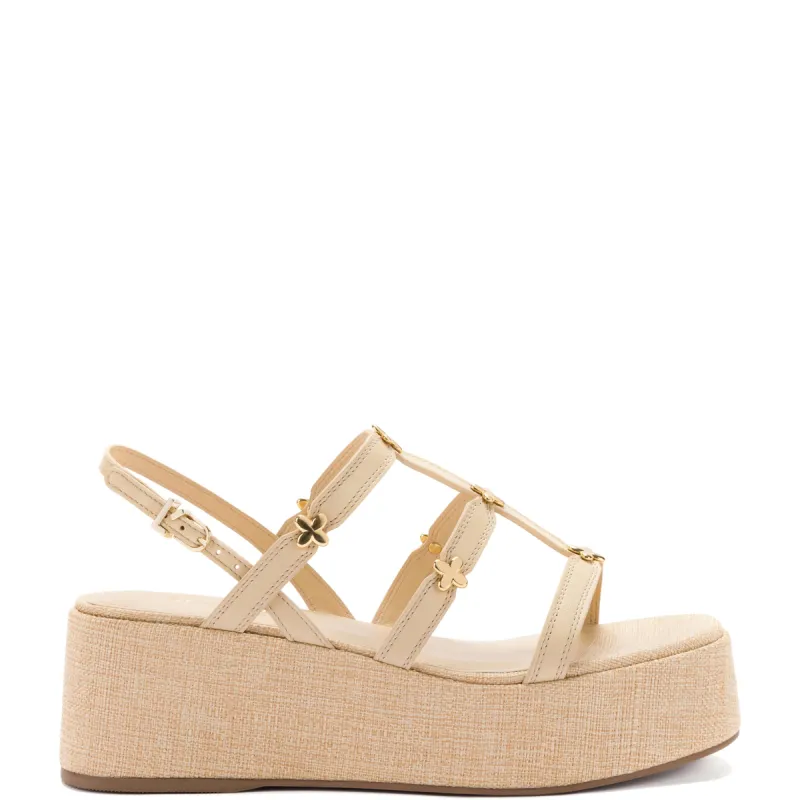 Harmony Flatform Sandal In Beige Raffia sold by Larroude