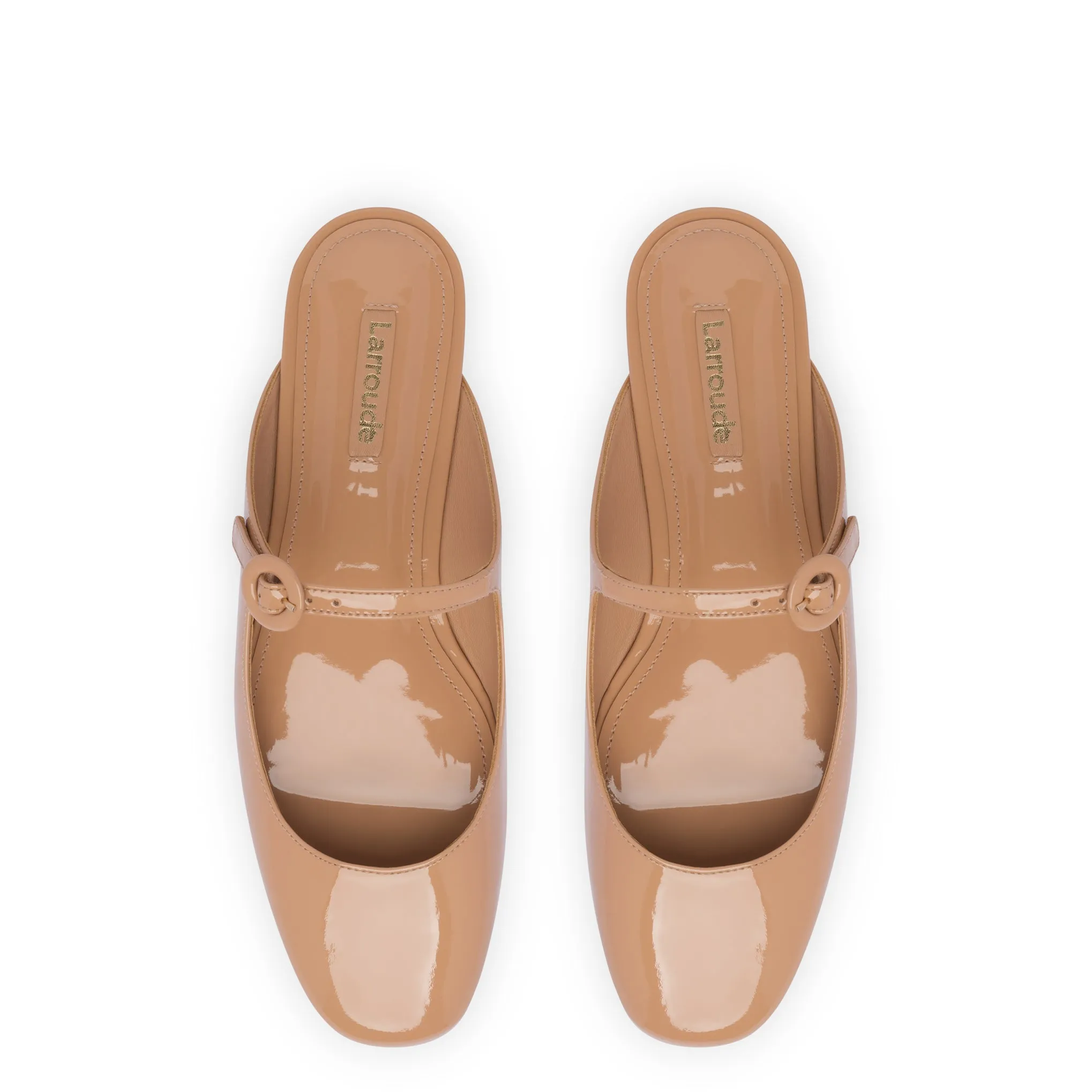 Blair Flat Mule In Tan Patent Leather sold by Larroude product image thumbnail 3