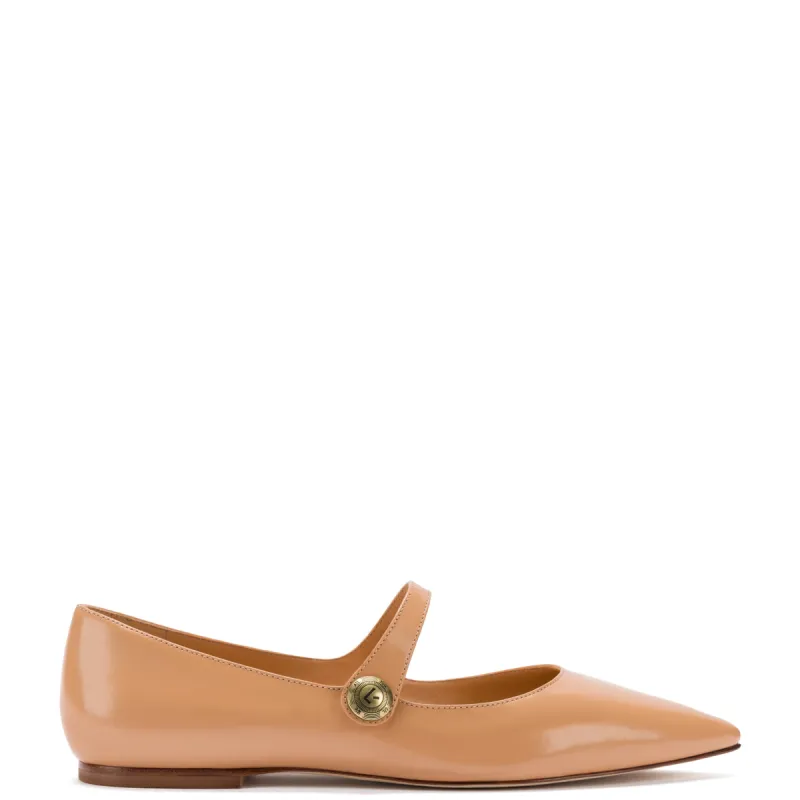 Caroline Flat In Tan Leather made by Larroude