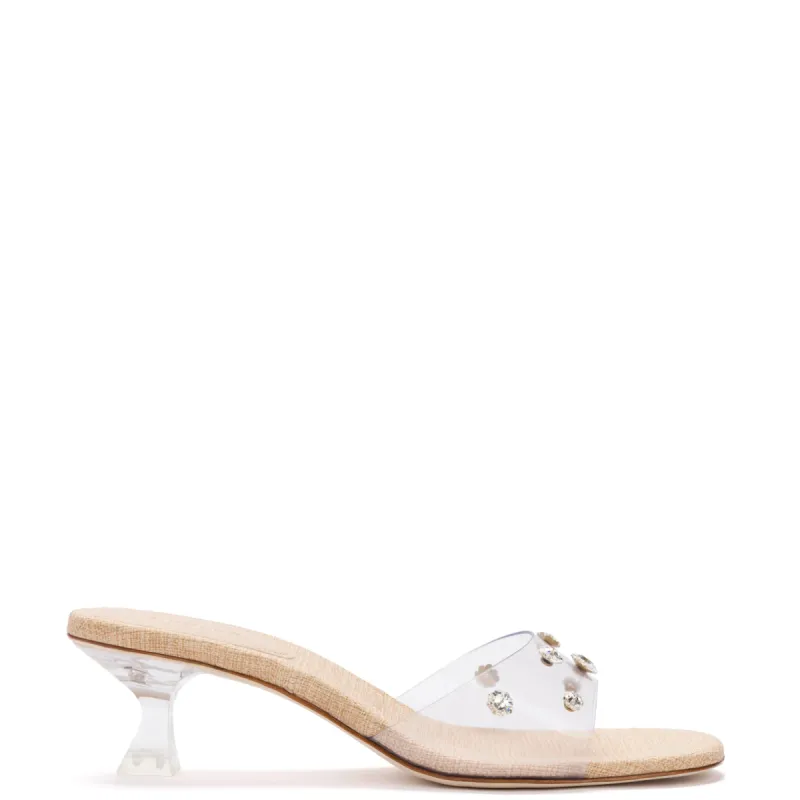 Vivi Lucite Mule in Clear Vinyl with Swarovski® Crystals sold by Larroude