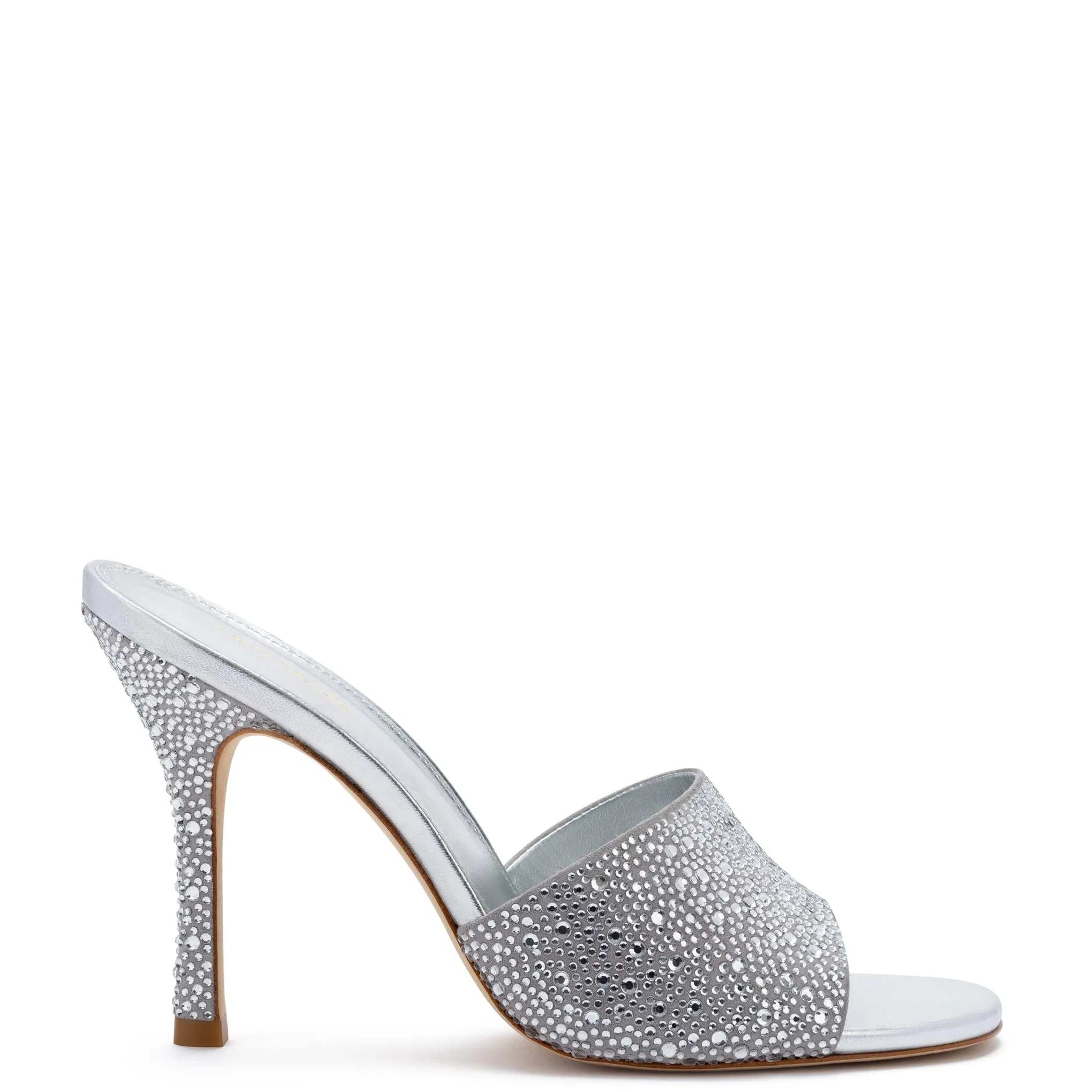 Colette Crystal Mule In Gray Suede sold by Larroude