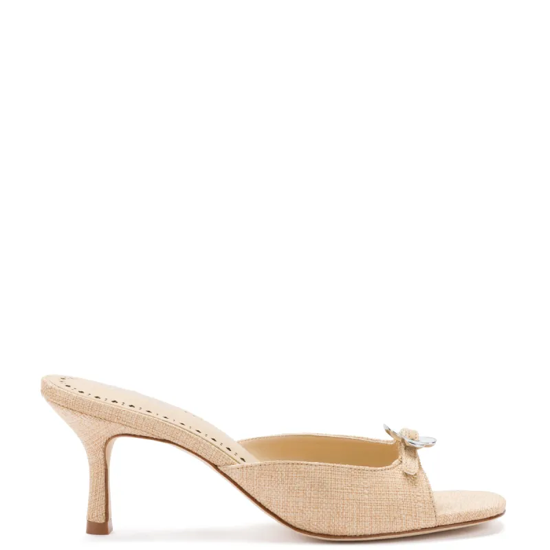 Daisy Mule In Beige Raffia sold by Larroude