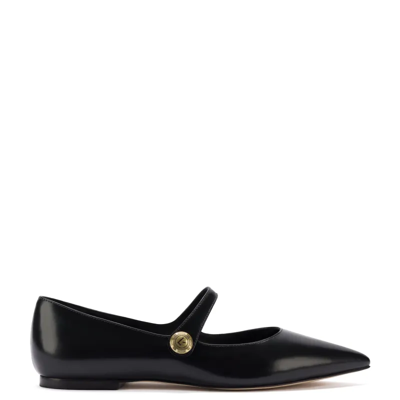 Caroline Flat In Black Leather made by Larroude