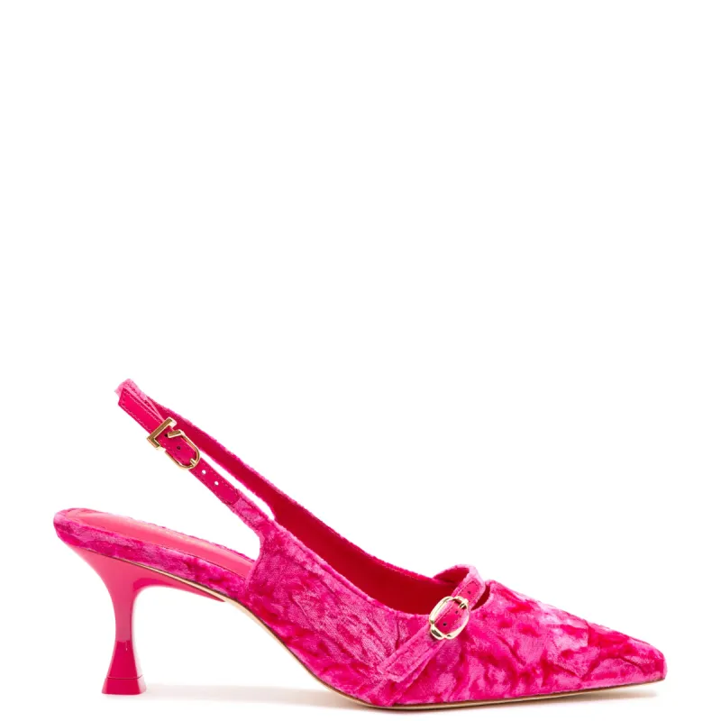 Ines Pump In Pink Velvet sold by Larroude