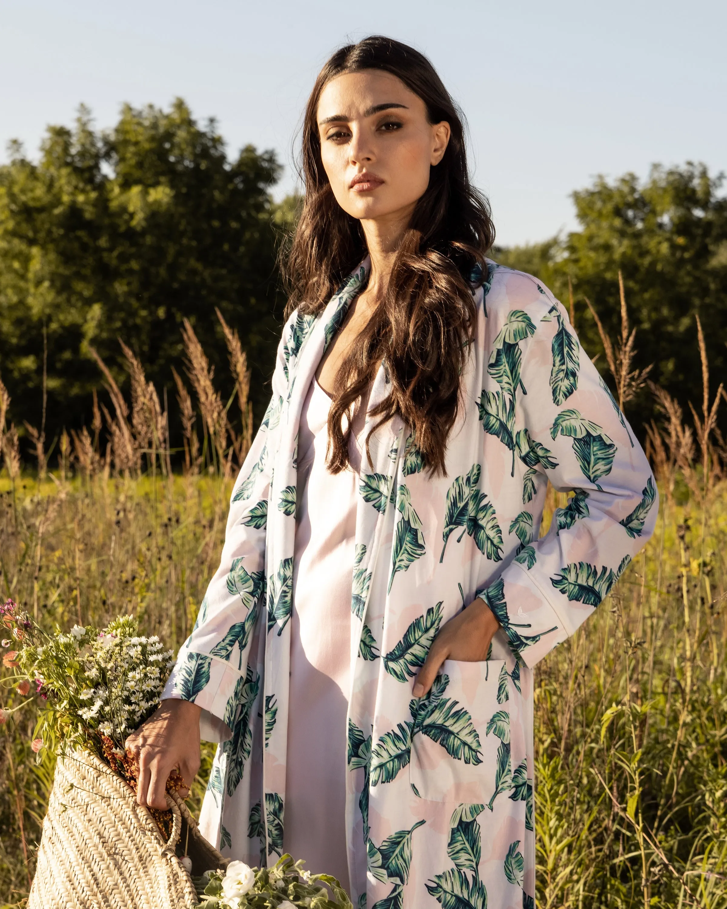 Luxe Pima Cotton St. Tropez Palms Robe sold by Larroude product image thumbnail 3