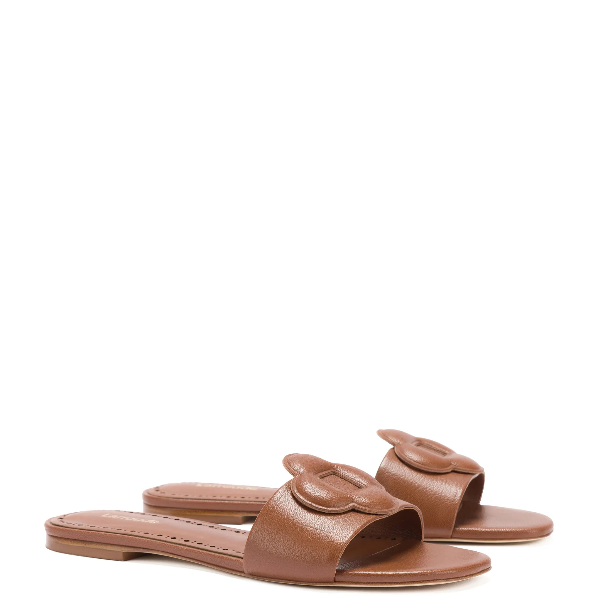 Flora Flat Mule In Caramel Leather sold by Larroude product image thumbnail 2